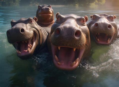 Premium AI Image | A group of hippos