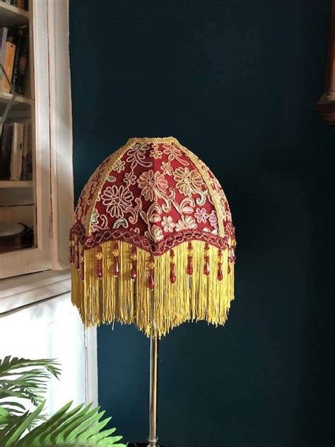 Victorian Style Lampshade Parasol Shade Red French Lace Beaded