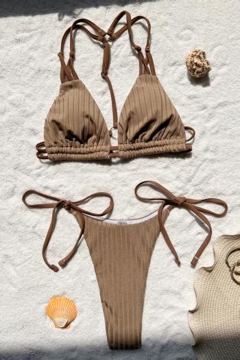 Wholesale Sexy Plain Color Padded Halter Neck Self Tie Bikini Set BA016496 Girlmerry