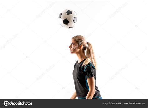Blonde Football Player Teenager Girl Isolated White Background Stock Photo Luismolinero