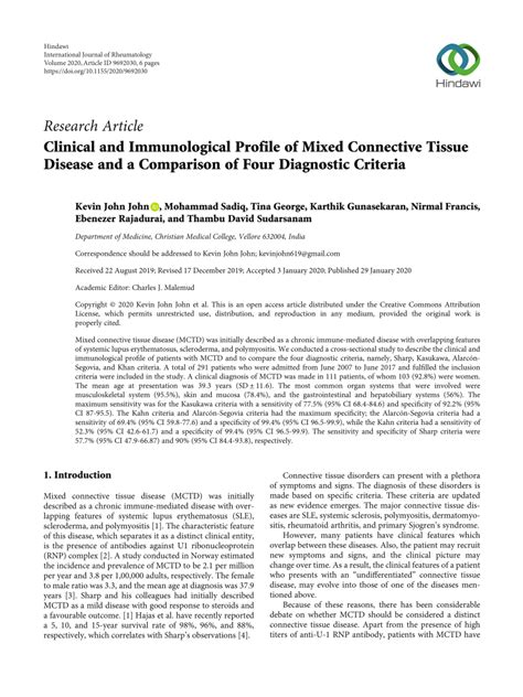 Pdf Clinical And Immunological Profile Of Mixed Connective Tissue Disease And A Comparison Of