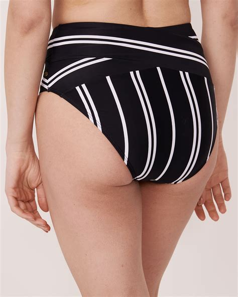 Icon High Waist Bikini Bottom Black And White Stripes La Vie En Rose