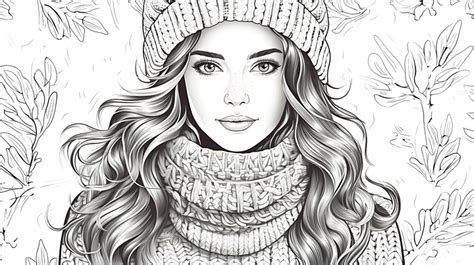 Coloring Page Women Knitted Sweater Autumn Winter Vector Illustration