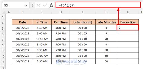 Salary Deduction Formula In Excel For Late Coming 5 Steps