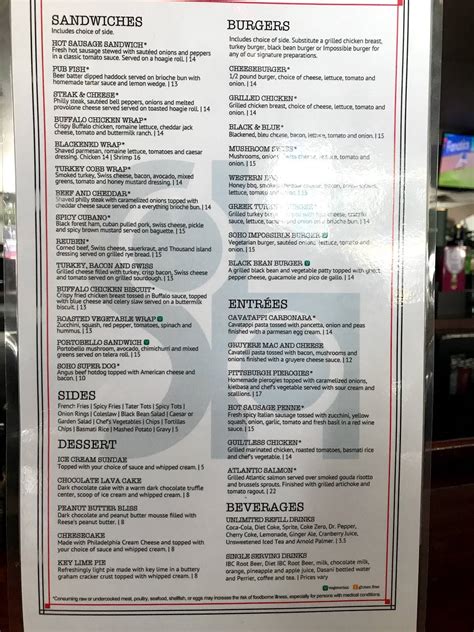 Menu at SoHo pub & bar, Pittsburgh, 203 Federal St