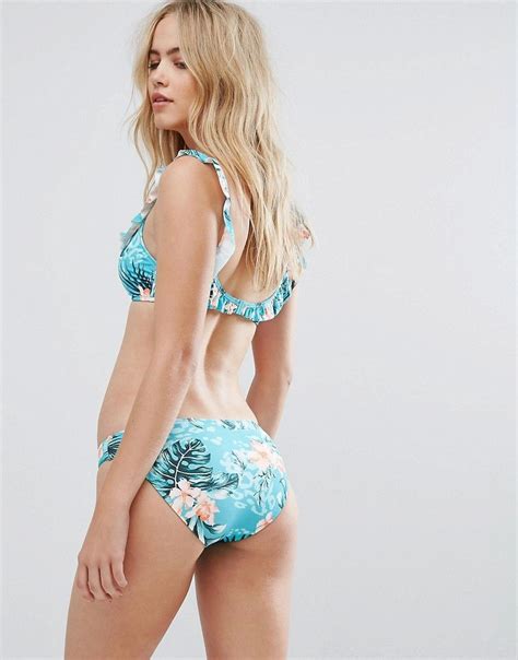 Seafolly Frill Off The Shoulder Floral Print Bikini Top Blue Asos