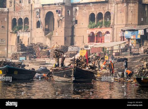 Traditional Funeral On The Banks Of The River Ganges Varanasi India