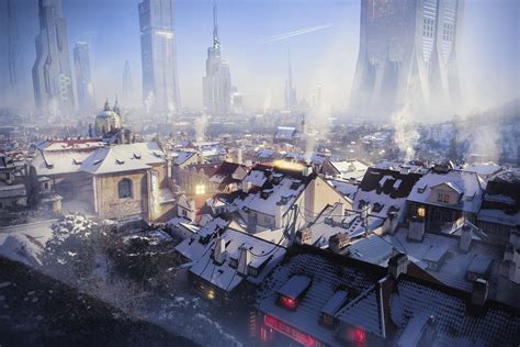 ArtStation Future Prague Under Snow Yeve Drovossekova Futuristic