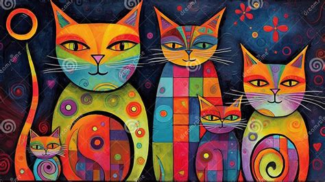 A Bright Colorful Drawing Of Cats Stock Illustration Illustration Of Babushka Matryoshka