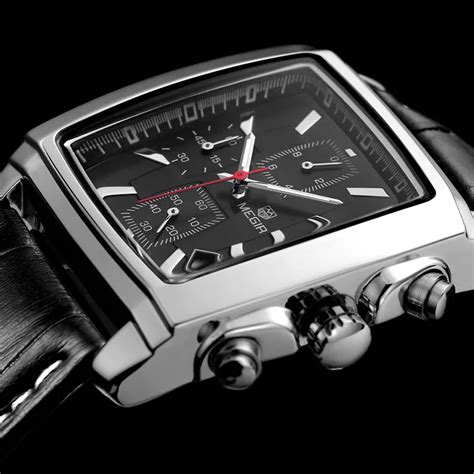 Top Luxury Brand MEGIR Watch Men Chronograph Function Date Rectangle ...