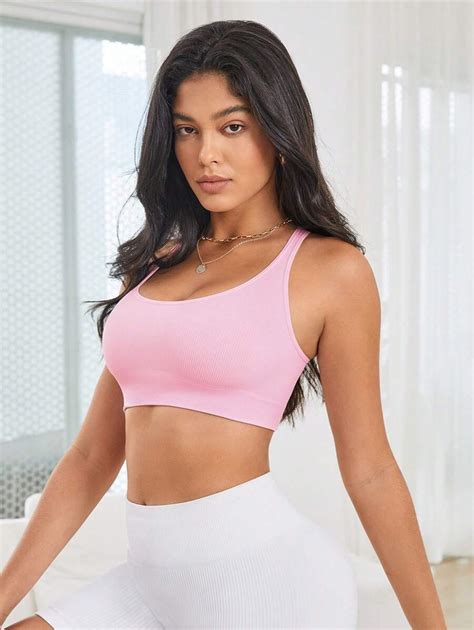 SHEIN Yoga Basic Solid Crisscross Backless Sports Bra SHEIN USA