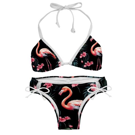 Sexy Women S String Bikini Set Art Pink Floral Flamingo Print Two Piece