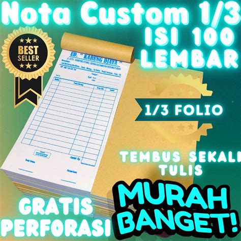 Jual Nota Custom 2 Ply 1 3 Folio Berwarna Nota Bon Kwitansi Nota