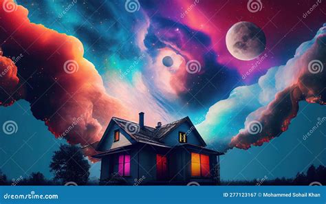 Hogar Hecho De Nubes Nebulosas Y Colores En El Cielo Del Paisaje De