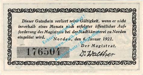 Notgeld De Pf Norden Notgeld Pfennig Schein In Kfr Tieste