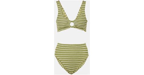 Hunza G Nadine Striped High Rise Bikini In Green Lyst