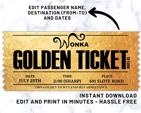 Editable Willy Wonka Golden Ticket Willy Wonka Ticket Willy Etsy