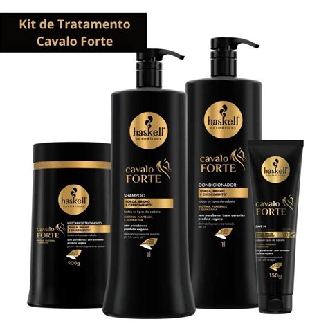 Kit Haskell Cavalo Forte Shampoo Condicionador Mascara E Leave In