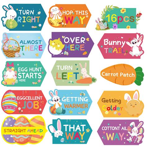 Easter Egg Hunt Signs Kit 16 Pcs Cute Easter Egg Hunt Signs For Kids