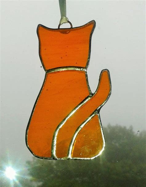 Hand Made Stained Glass Ginger Orange Cat Kitten Suncatcher Stained Glass Suncatchers Fused