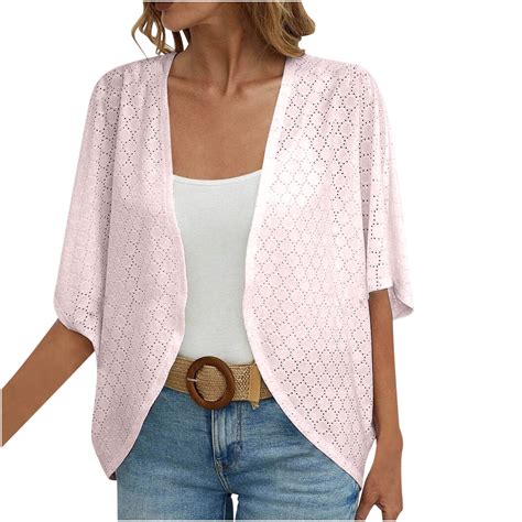 White Short Sleeve Cardigan Plus Size Shrugs For Women Solid Shrug For