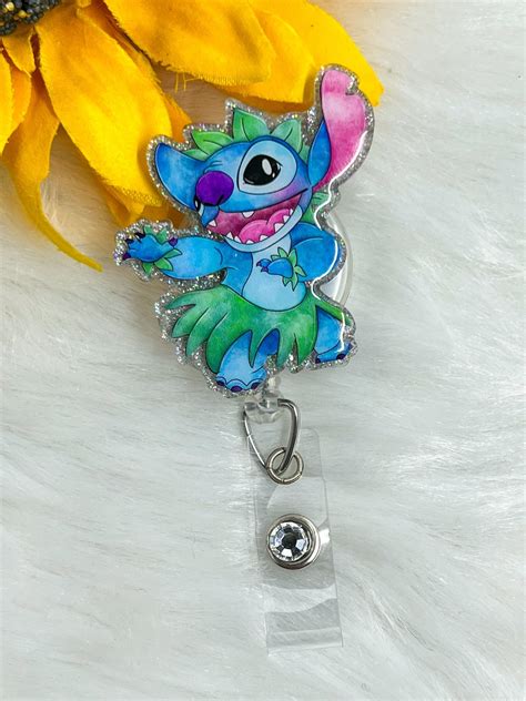 Hula Blue Alien Stitch Badge Reel Disney Badge Reelteacher Nurse