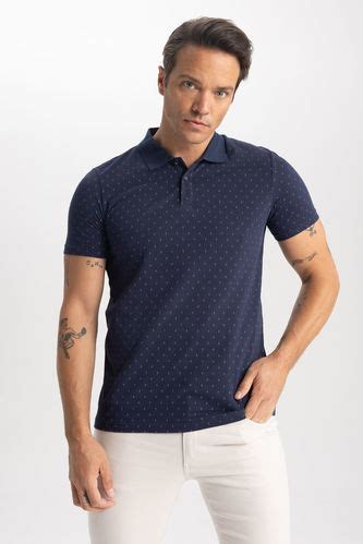 Lacivert Erkek Slim Fit Polo Yaka Desenli K Sa Kollu Pamuk Ti Rt