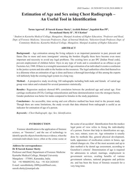 Pdf Estimation Of Age And Sex Using Chest Radiograph An Useful Tool