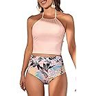 Amazon Jolefille Womens High Waisted Bikini Set Two Piece Swimsuit High Neck Bathing Suit
