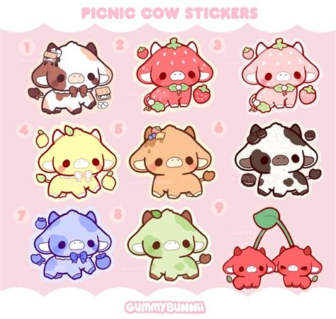 Fruit Cows Vinyl Sticker Stickers Cute Decal Cut Strawberry Lemon ...