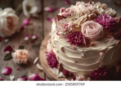 Elegant Naked Cake Buttercream Flowers Rose Stock Photo