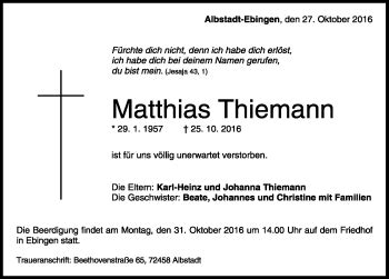 Traueranzeigen Von Matthias Thiemann Schwarzw Lder Bote Trauer