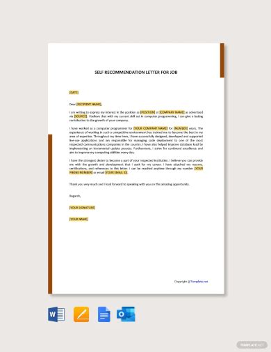 Free 12 Self Recommendation Letter Samples In Pdf Ms Word