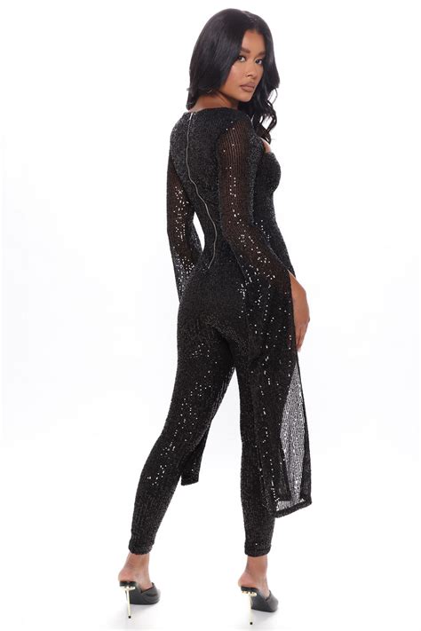 That Glimmer Glow Sequin Jumpsuit Black Fashion Nova Jumpsuits