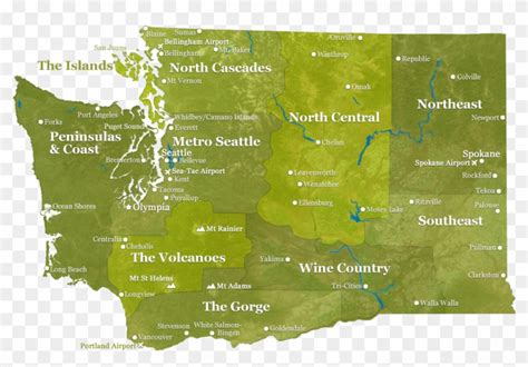 Washington State Map - Washington State Map Mountains, HD Png Download ...