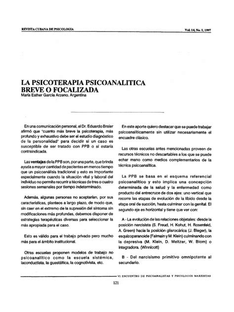 Psicoterapia Breve Pdf Psicoanálisis Carné De Identidad