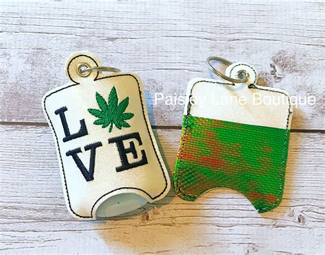 Love Weed Hand Sanitizer Holder Snap Tab Eyelet Keyfob Embroidery