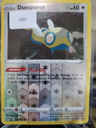 Dunsparce Common Reverse Holo Darkness Ablaze Pokemon