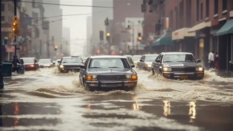 Premium Ai Image Cars Navigate Flooded City Streets