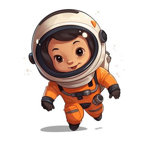 Astronauta De Dibujos Animados En Traje Espacial Naranja Corriendo