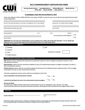 Fillable Online Commencement Participation Form College Of