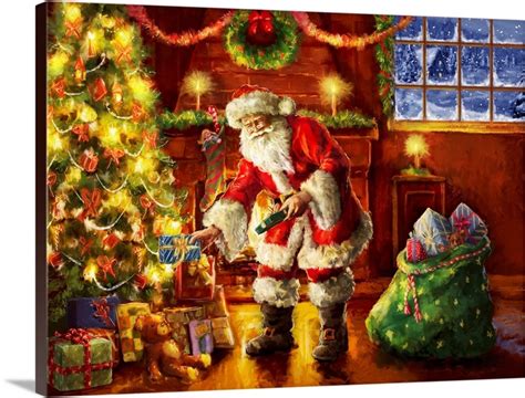 Santa Putting Ts Under Tree Great Big Canvas