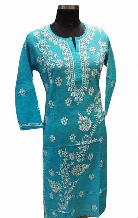 Blue Rayon Chikan Work Kurti Size Xl At Rs In Lucknow Id