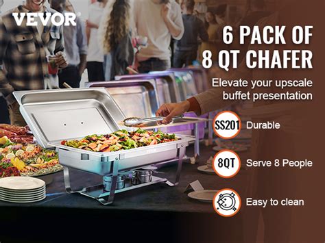 VEVOR Chafing Dish Buffet Set 8 Qt 6 Pack Stainless Chafer With 6