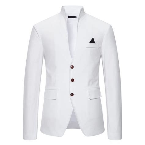 Cloudstyle Men Blazer Stand Collar Single Breasted Solid Color Jacket