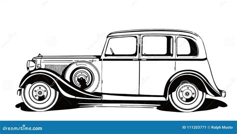 Old Classic Car Vintage Car Stencil Silhouette Vector Clip Art