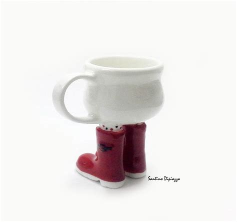 Red Espresso Cup Cups With Legs Red Wellington Boots Hand Made