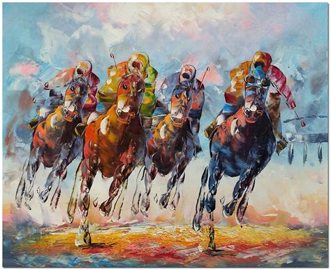 Kentucky Derby Hand Painted Modern Impressionist Horse Racing Oil