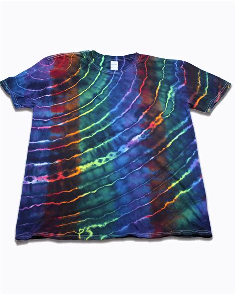 Adult Rainbow And Navy Striped Ice Dyed Tie Dye Shirt — Fun Endeavors Tie Dye Lab