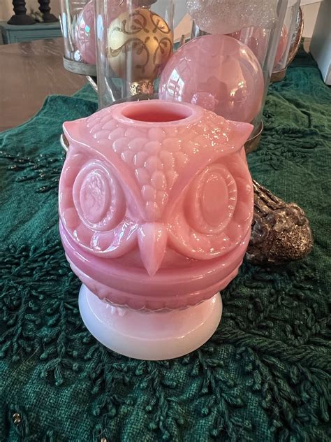 Owl Fairy Lamp Rosalene Pink And White Glossy Fenton Etsy